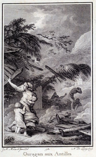 En orkan i Västindien. Gravyr av 1780 Chartres, Museum of Fine Arts av French School
