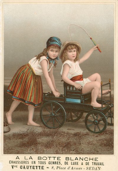 A la Botte Blanche Fransk reklam för skor (chromolitho) av French School