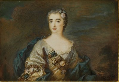 En dam som heter Louise-Jeanne de Durfot, Duchesse de Mazarin et de la Meilleraye, ca 1750 av French School