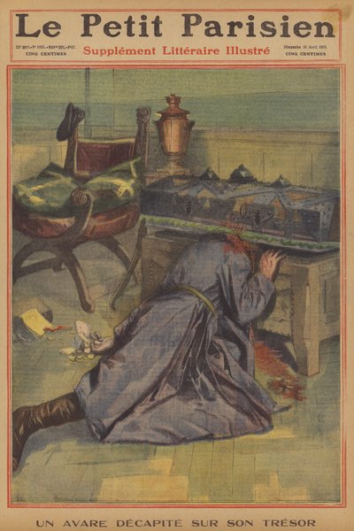 En snålhet avhuggen av sin skatt (färg litho) av French School