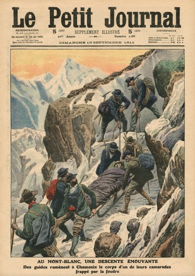 En rörlig nedstigning nerför Mont Blanc, illustration från 