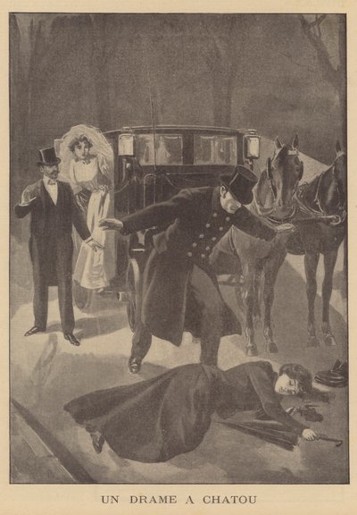 Ett mord i Chatou, Paris (litho) av French School