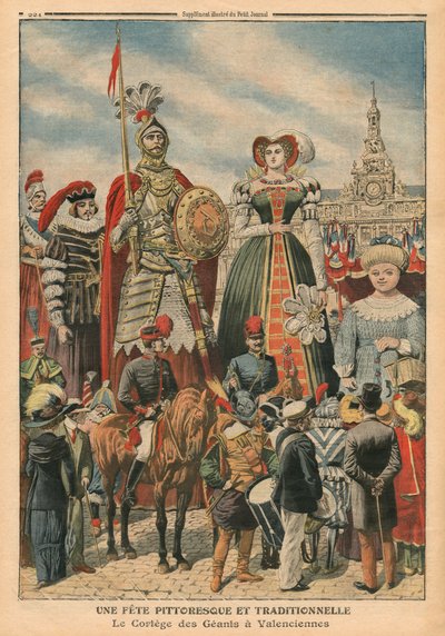 En pittoresk och traditionell fest, jättarnas procession i Valenciennes, illustration från 