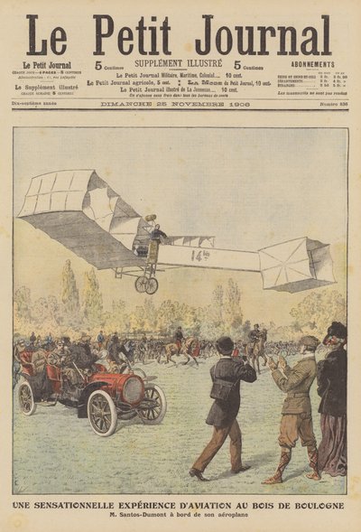 En sensationell flygning i Bois de Boulogne, Paris (färglitografi) av French School