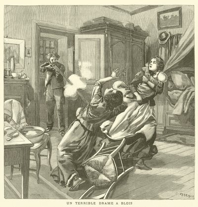 Ett fruktansvärt mord i Blois, Frankrike (gravyr) av French School