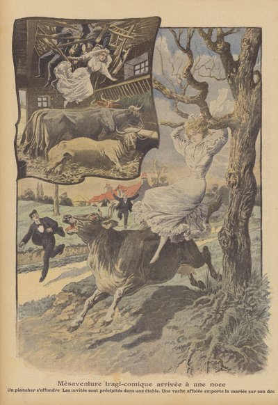 Ett tragikomiskt bröllopsäventyr (färg litho) av French School