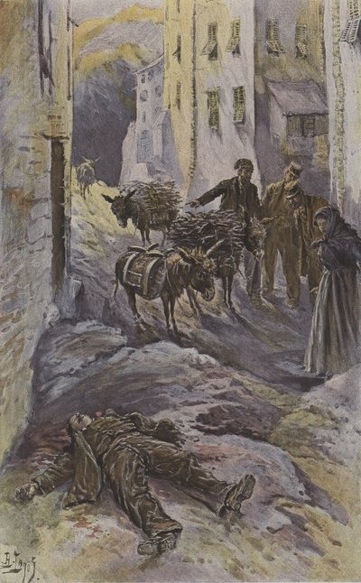 Ett offer för korsikanska banditer (färg litho) av French School