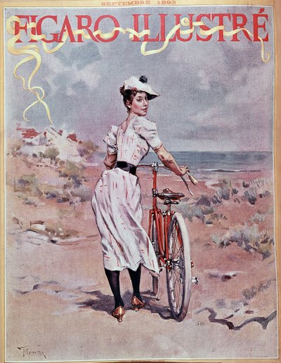 En kvinna som cyklar. Omslag "" Figaro illustrerad"" av French School