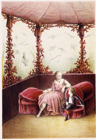 En kvinna som pratar med en pojke - i "" Resan till havets botten"" av H. de la Blanchère. Paris, red. Jouvet et Cie, sd. 1880. (dubbel 02940) av French School