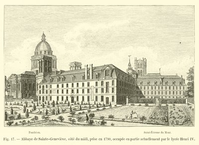 Abbey of Sainte-Genevieve, sydkust, tagen 1790, för närvarande delvis ockuperat av Lycée Henri IV av French School