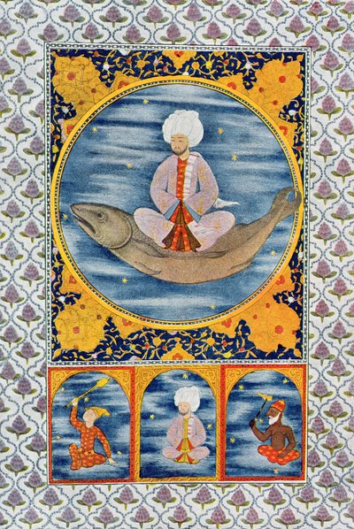 Abdallah of the Sea, illustration från The Arabian Nights, 1895 (färgstick) av French School