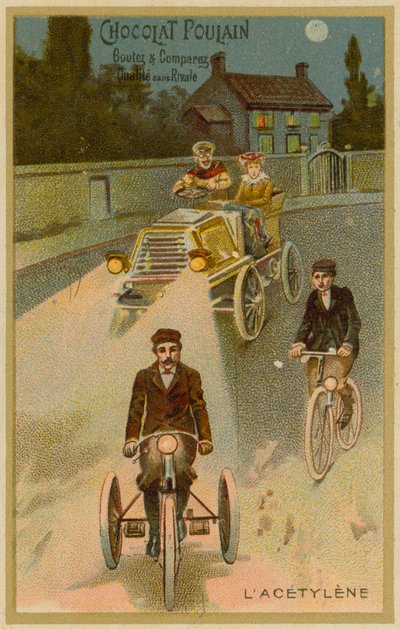 Acetylenstrålkastare på en bil och en motorcykel av French School