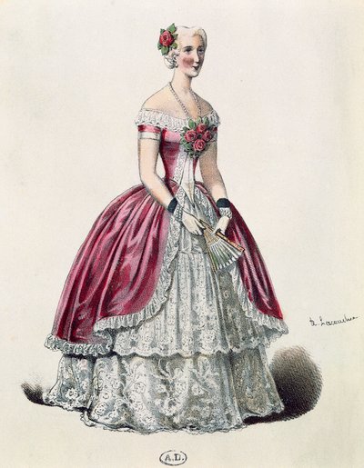 Skådespelerskan Eugenie Doche (1821-1900) i titelrollen i Lady of Camellias, drama av Alexandre Dumas fils (1824-1895), Frankrike av French School