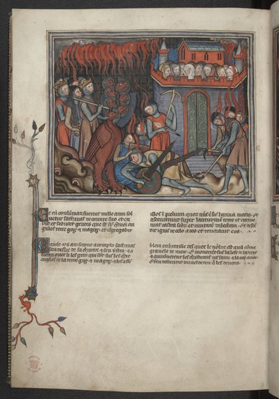 Lägg till 17333, f.42v, Miniatyr av himlens arméer som kämpar mot draken (Uppenbarelseboken XIX:19-20), från Apocalypse (
