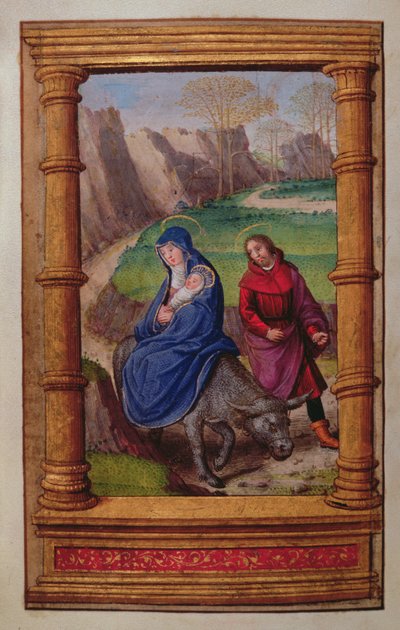Lägg till 35214 f.72v Flight into Egypt, from a Book of Hours, Paris av French School