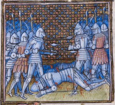 Lägg till. 38659 fol.170 Sir John Chandos död. En medeltida strid, belysning från 