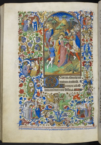 Lägg till Ms 18850 f.221v, Hours of the Passion [Lauds]. Betrayal of Christ, från Book of Hours (The Bedford Hours) c.1410-30 (bläck, färg & guld på veläng) av French School