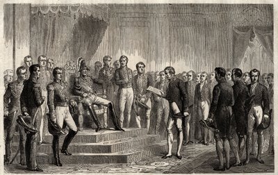 De 221:ans anförande - Den liberale statsmannen Roy- Collard presenterar Adressen du 221 - Pierre Paul Royer-Collards uppläsning för den franske kungen Charles X den 221:ans tal för att protestera mot domen 1830 - Pierre Paul Royer Collard (1763-1845) (Roy av French School