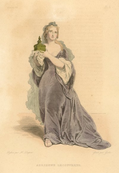 Adrienne Lecouvreur (färgad gravyr) av French School
