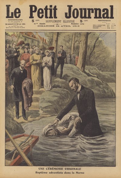 Adventistdop i floden Marne (färg litho) av French School