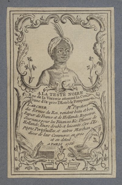 Annons för A la Teste Noire brevpapper, Paris, 1756 av French School