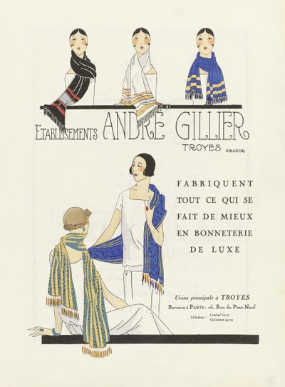 Annons för Etablissements Andre Gillier, pub 1920-tal (stenciltryck) av French School
