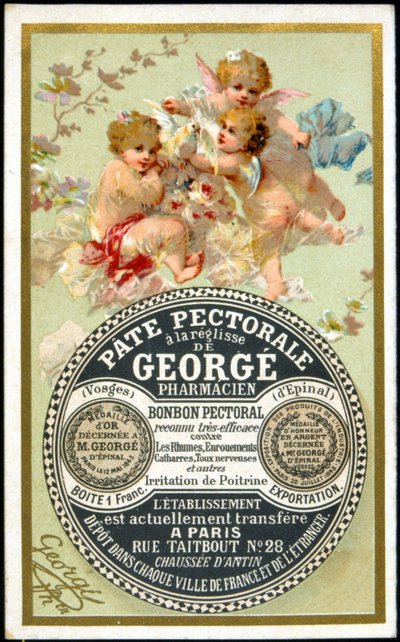 Reklamkort för Pectoral Paste with Lakrits av Georgé Pharmacien. sd. 1800-talet. av French School