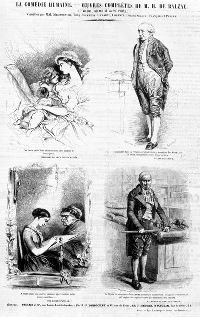 Annonssida för verk av Balzac - i "" Charivari", juli 1842 av French School
