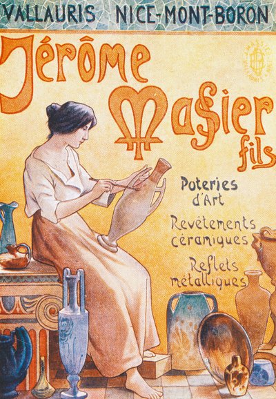 Reklamvykort för öppning av Jmf Jerome Massier Fils butik i Mont-Baron, Frankrike, 1900-talet av French School