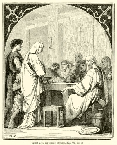 Agapes, de första kristnas måltid (gravyr) av French School