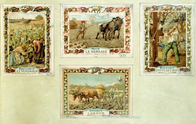Jordbrukskalender som visar jordbrukets olika årstider, slutet av 1800-talet av French School