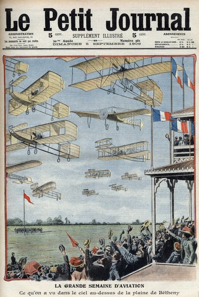 Flyguppvisning hölls i Betheny, Frankrike, illustration från den franska tidningen Le Petit Journal - Meeting d