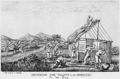 Album av Isle of Pines, byggandet av en halmhydda av de deporterade, 1878-79 av French School
