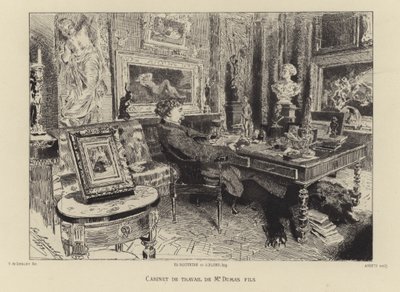 Alexandre Dumas den yngre i sitt arbetsrum av French School