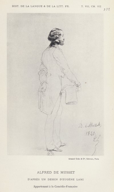 Alfred De Musset (litho) av French School