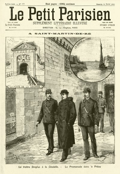 Alfred Dreyfus i fängelset i Saint-Martin-de-Re, Frankrike (gravyr) av French School