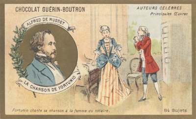 Alfred de Musset (1810-1857), fransk författare från den romantiska perioden, författare till "Chanson de Fortunio", poesi (1852) av French School