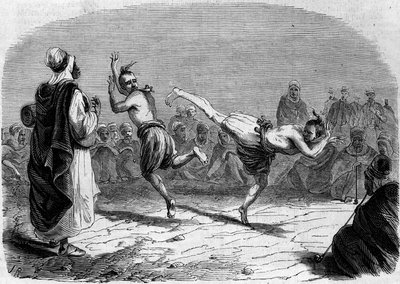 Algerisk sed: Arabisk dans. Ritning av Mr. Rigo, baserad på en skiss av Mr. Ameler, bataljonsledare. Gravyr i "" Le Monde Illustré"" nr 86 av 11 december 1858. av French School