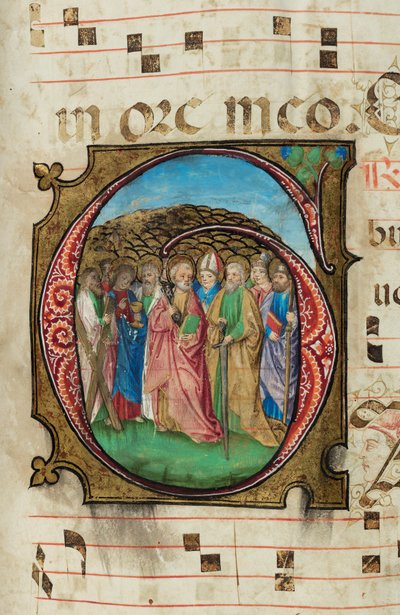 All Saints, Gradual, f.85 (bläck, tempera & bladguld på pergament) av French School
