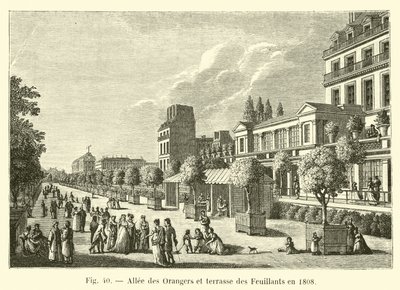 Allee des Orangers och Feuillanternas terrass 1808 av French School