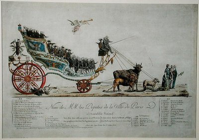 Allegorisk representation av deputerade i staden Paris vid Assemblee Nationale (färg litho) av French School