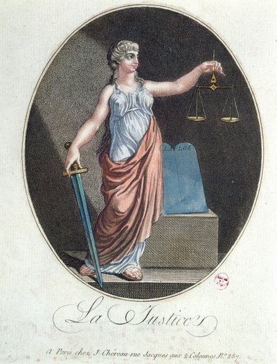 Allegory of Justice, publicerad av J. Chereau, Paris, 1792 av French School