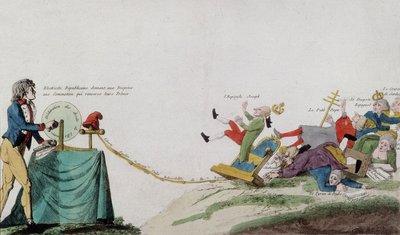 Allegori om den franska revolutionen som tar bort alla troner för de krönta rånarna av French School