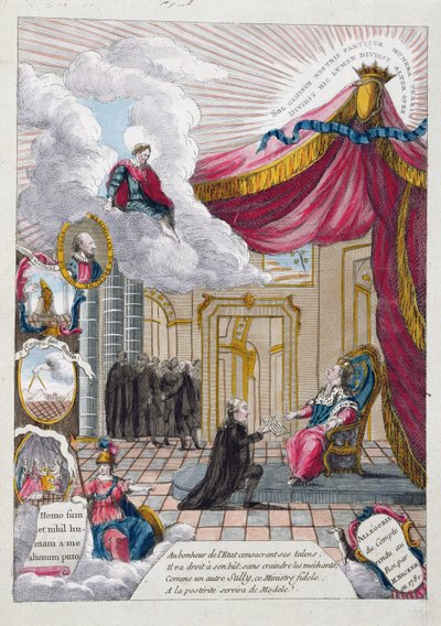 Allegori över rapporten som gavs till Ludvig XVI (1754-93) av Jacques Necker (1732-1804) 1781 (färgstick) av French School