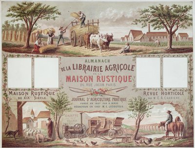 Almanacka som illustrerar traditionella och moderna jordbruksmetoder. c.1870-80 av French School