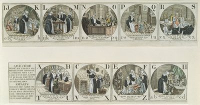 Alfabetets primer som visar arbetet av Systrarna av välgörenhet, tidigt 1800-tal (färgstick) av French School