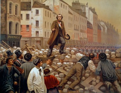 Alphonse Baudin (1811-1851) på barrikaden i Faubourg Saint Antoine den 3/12/1851 under Louis Napoleon III:s (Louis-Napoleon Bonapartes) statskupp Gravyr från 1851 av French School