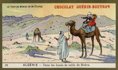 Bland sanddynerna i Biskra, Algeriet (chromolitho) av French School