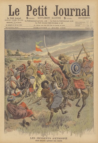 En abessinisk hövding som leder en räd mot somalier (färg litho) av French School