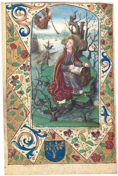 En ängel som visar sig för Maria Magdalena i vildmarken, illustration från Timmeboken, Användning av Rom av French School